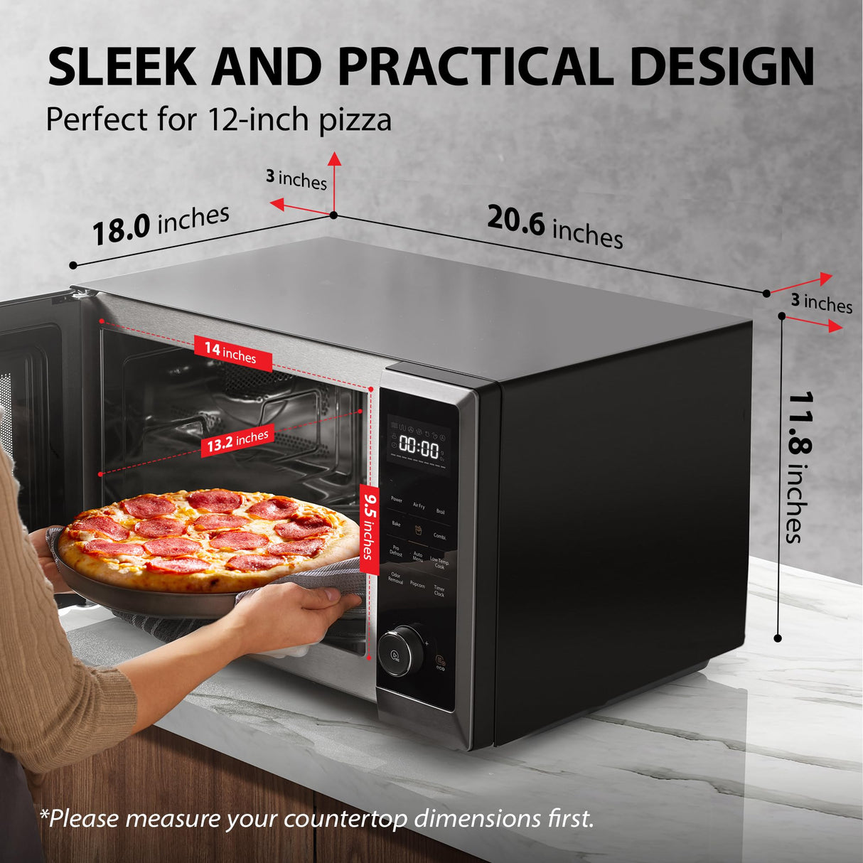 TOSHIBA Air Fryer Combo 8-in-1 Countertop Microwave Oven, with Convection, Broil, Odor Removal Mode, 12.4" Position Memory Turntable, Child-Lock, 1.0 Cu.ft, Black Stainless Steel, ML2-EC10SA(BS) TOSHIBA