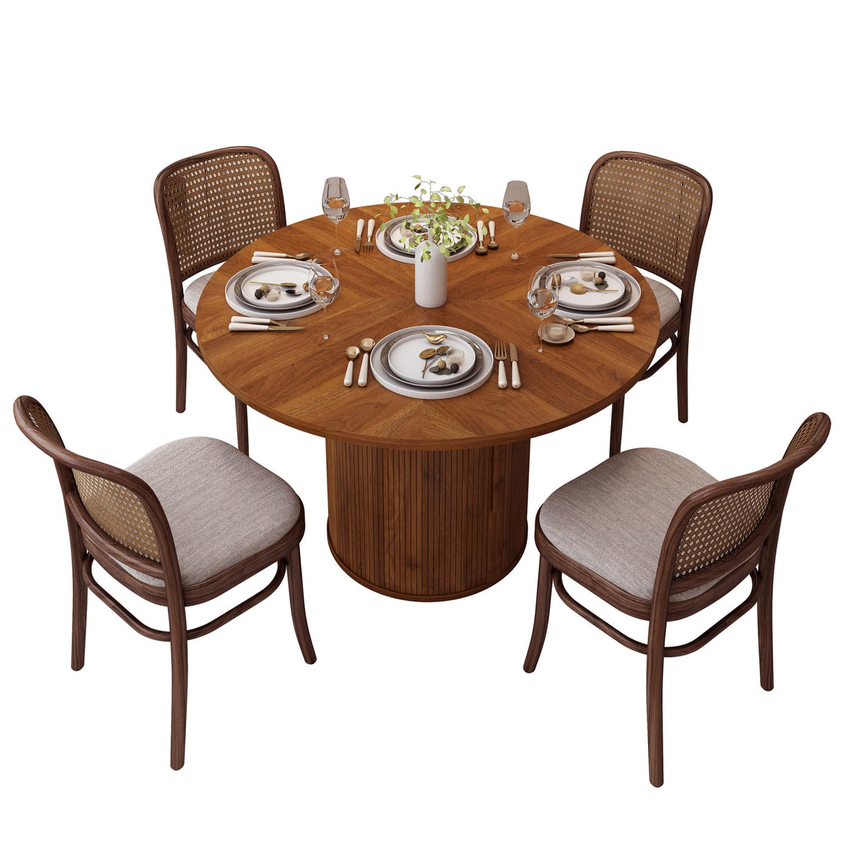 weselon 47 inch Round Dining Table for 4, Kitchen Table Dinner Table with 2-Layer Storage Shelf and Wood Slide Door for Home Dining Room Living Room (Walnut) weselon