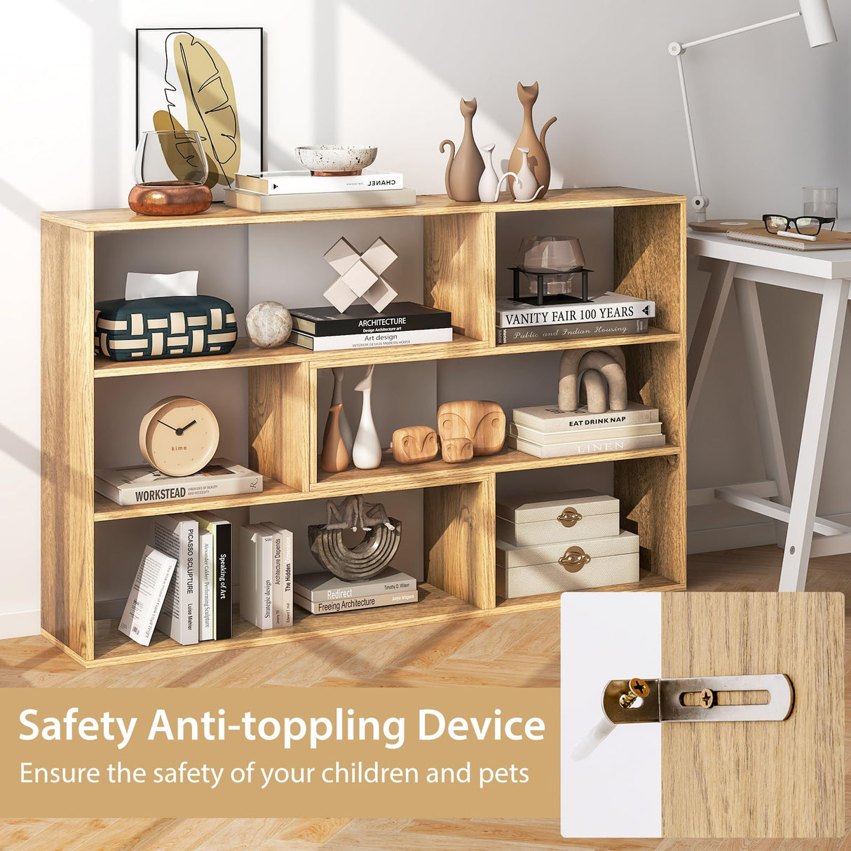 Tangkula 6 Cubes Bookcase, 2-Piece Separable Floor Standing Open Horizontal Bookshelf, Multifunctional Display Storage Shelf for Living Room Study Office (Natural, 6-Cube) Tangkula