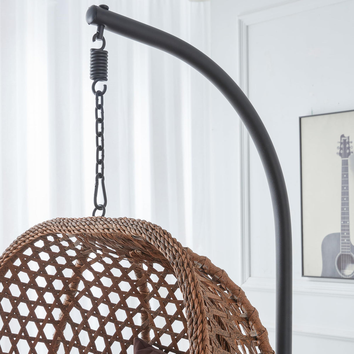 LFVFFA Egg Swing Chair with Stand Outdoor Indoor, Hanging Egg Chair with Cushions and Pillow,300lbs Capacity for Porch, Patio, Bedroom, Balcony, Brown LFVFFA