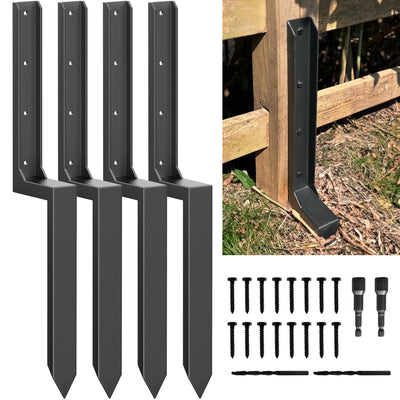 AKINGKONG Thicker Steel Fence Post Repair Kit, Anchors Ground Spikes, Decking Posts, Support Garden Broken 4x4/6x6 Wood Fence Post Stakes (Thicker 11-Gauge, 4 Pack/Black)