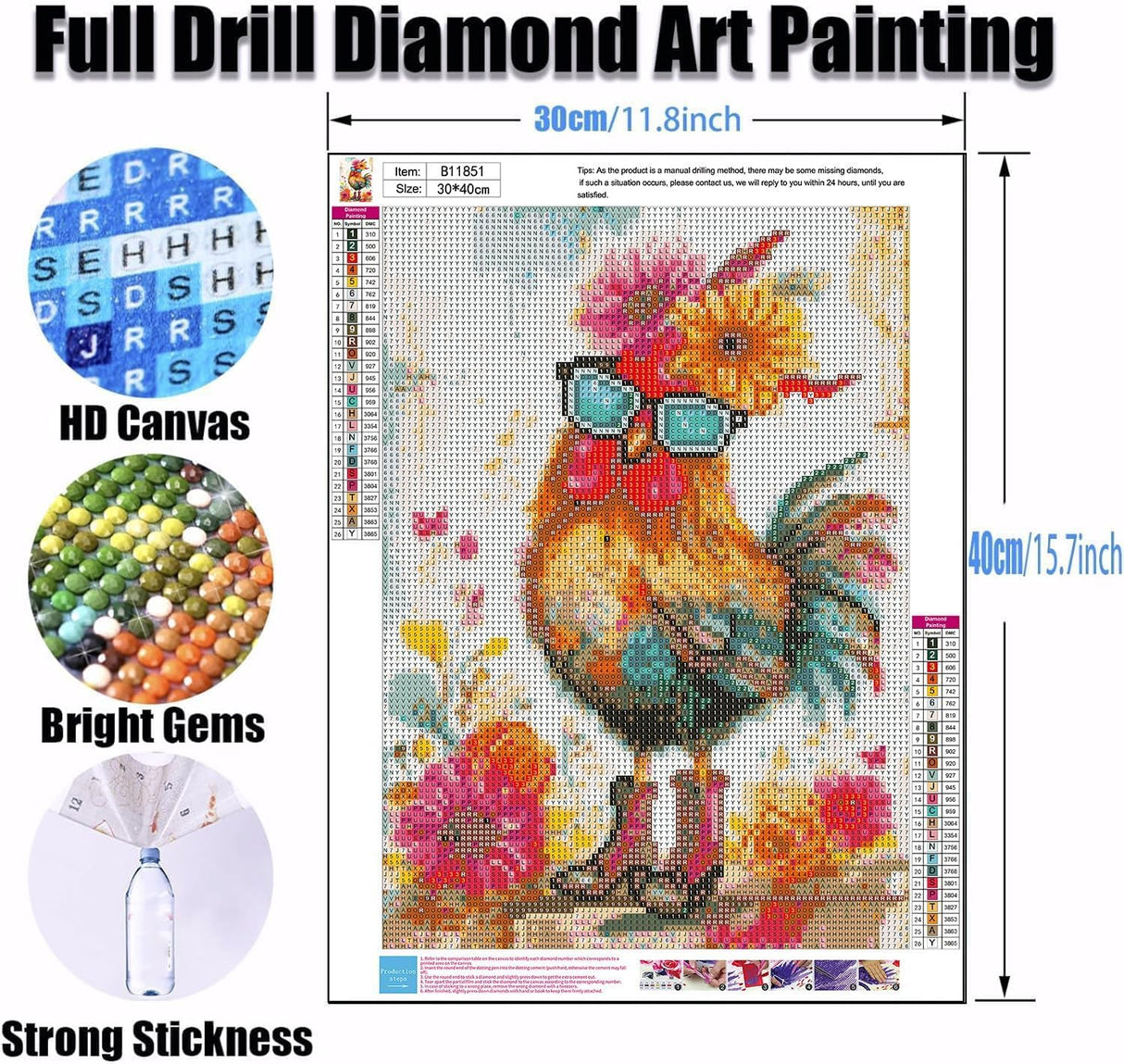 Ekuxom Chicken Diamond Painting,5D Full Drill Chicken Diamond Painting Kits,Animals Diamond Art Painting Kits Wall Decor 12x16inch, B11851 Ekuxom