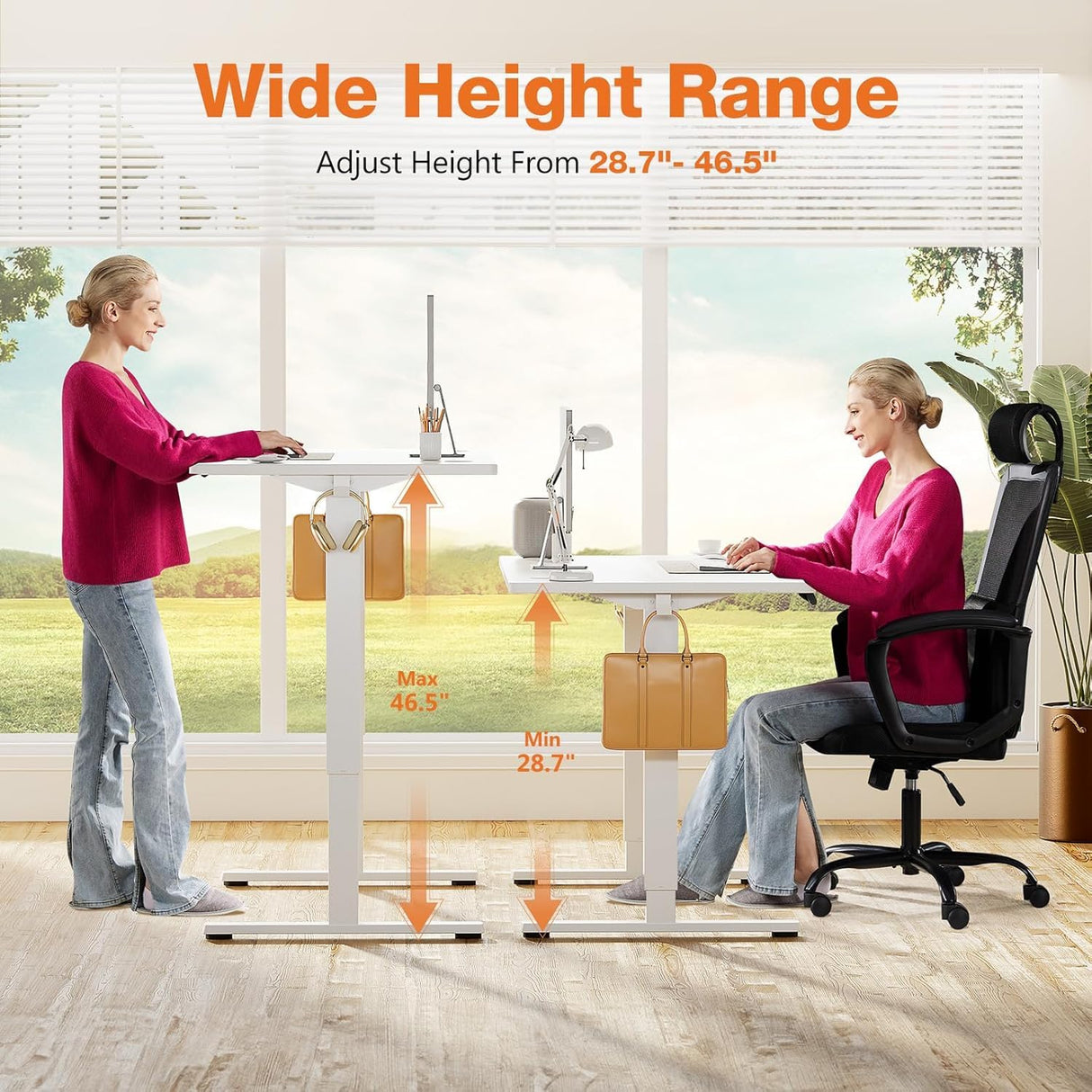 Sweetcrispy Standing Adjustable Height Desk, Electric 40 x 24 Inch Sit to Stand Up Rising Computer Gaming Table with 3 Memory Presets, Splice Board, T-Shaped Bracket Home Office Workstation - White Sweetcrispy