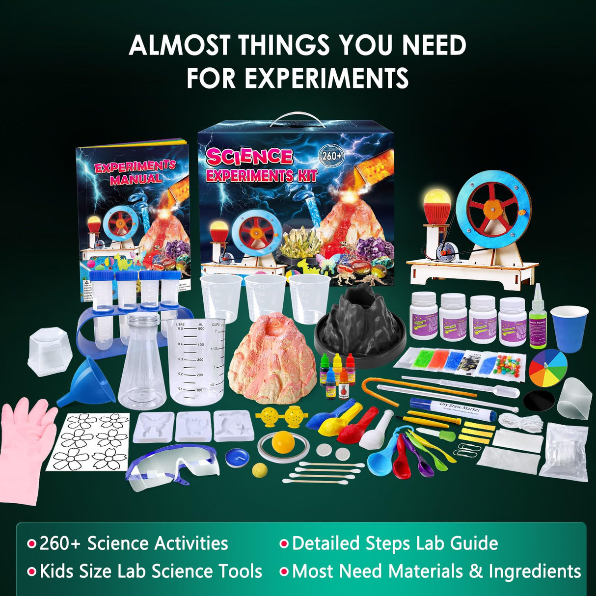 UNGLINGA 260+ Experiments Science Kits for Kids, S.T.E.M Science Projects, Chemistry Set, Christmas Birthday Toys Gifts Idea for Boys Girls, Dig Volcano Gemstones, Educational Scientist Set UNGLINGA