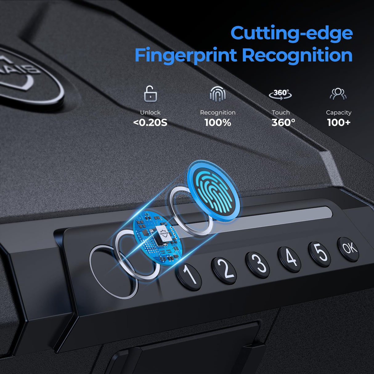 ONNAIS Biometric Gun Pistol Safe - Iron MAX Quick Access Fingerprint Gun Safe for Handgun with USB-C Charging, Extra-Large Pistol Case with Interior Light, Handgun Safe for Nightstand Beside and Car ONNAIS