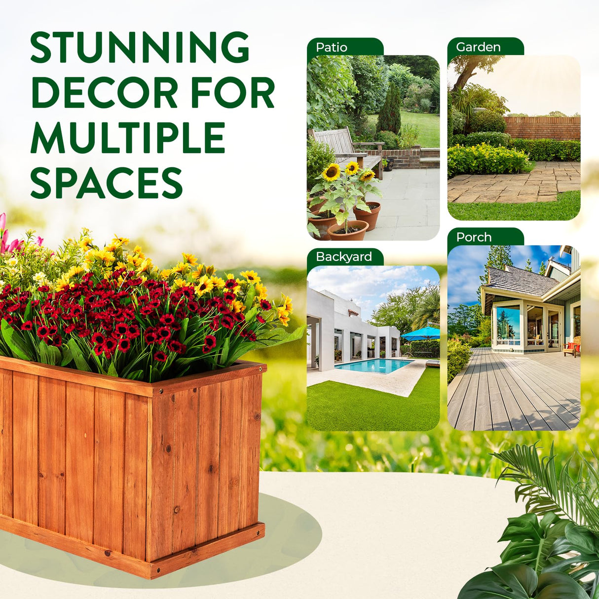 Idzo Wooden Window Box 40 in, Spacious Wooden Planter Boxes with Convenient Drainage Holes, Durable Oil Coated Window Box for Flowers & Plants, Decor Garden, Balcony, Backyard, Easy Assembly IDZO