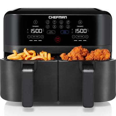 Chefman TurboFry Touch Dual Air Fryer, Maximize The Healthiest Meals With Double Basket Capacity, One-Touch Digital Controls And Shake Reminder For The Perfect Crispy And Low-Calorie Finish