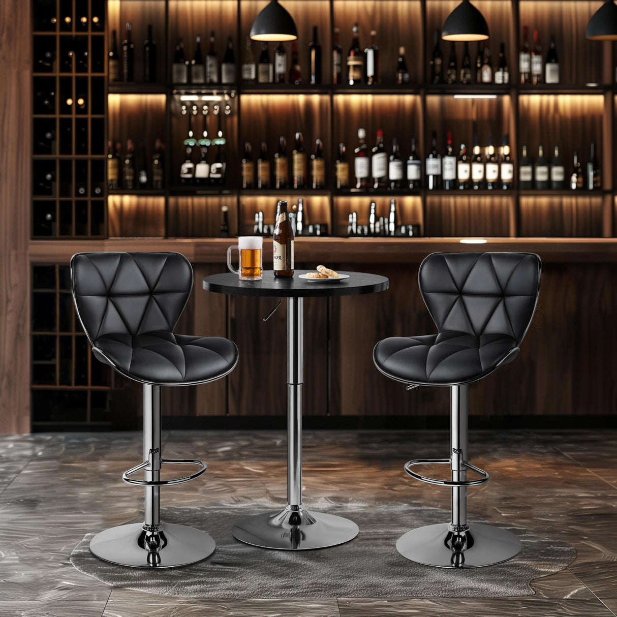Topeakmart Height Adjustable Round Pub Table 360° Swivel Counter Bar Tables Bistro Tall Cocktail MDF Top, Black Topeakmart