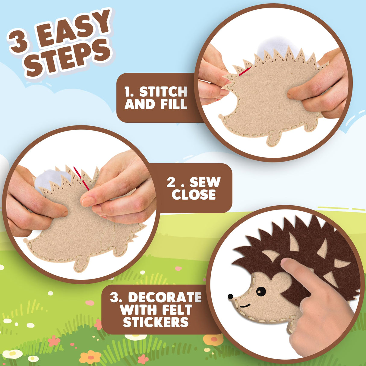 ArtCreativity Kids Woodland Animal Felt Sewing Kit, Stuffed Animal Sewing Craft Kit with 12 Characters, 6 Child-Friendly Needles, 7 Thread Bundles, 1 Bag of Stuffing & Scissors, Kids Sewing Kit 4-12 ArtCreativity