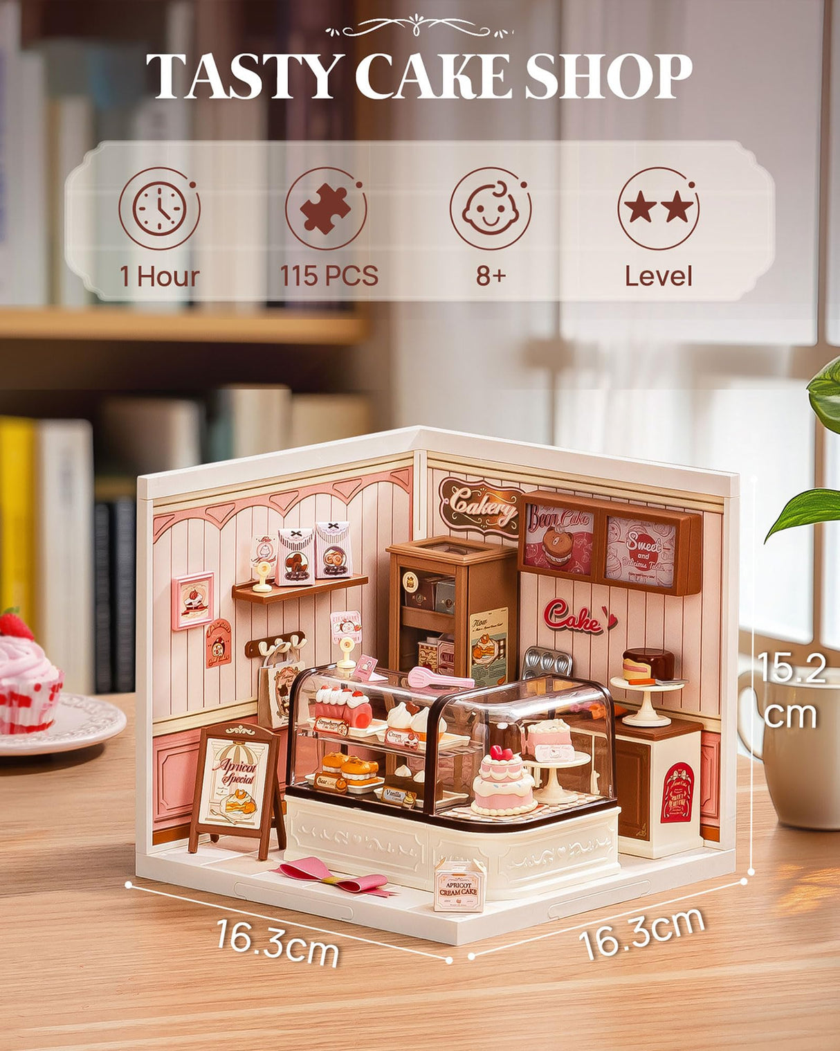 Rolife Super Creator DIY Miniature Plastic House Building Set Playset with LED, Suitable for Mini Figures Construction Toys Diorama Kit Gifts for Teens Adults (Tasty Cake Shop) Rolife