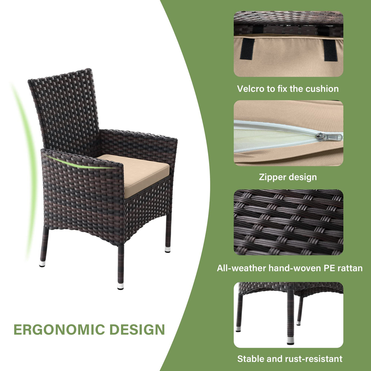 ALAULM 5 Piece Patio Dining Set All-Weather Wicker Outdoor Patio Furniture Set w/Tempered Glass Tabletop, Removable Cushions and Umbrella Hole for Patio, Backyard, Garden, Poolside (Brown) ALAULM