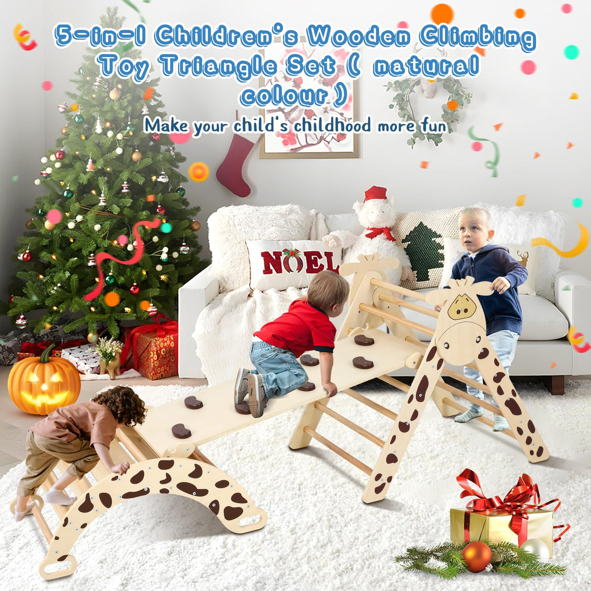 Pikler Triangle Set Natural Pikler Climbing Set, Montessori Foldable Climber with Tripods, Ramps, Arches, Climbing Jungle Gym and Indoor Playground Climbing Toys for Toddlers 1-3 Inside Dollate