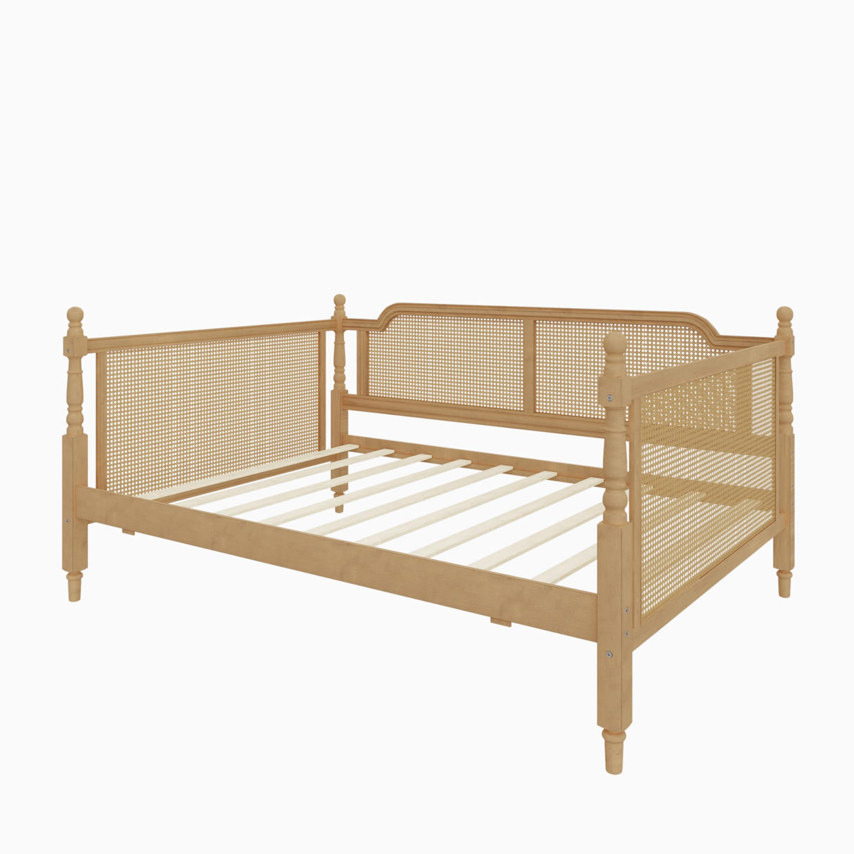 SOFTSEA Twin Size Rattan Wood Daybed with Trundle, Traditional Style Daybed with Trundle, Twin Trundle Bed with Sturdy Wooden Slats for Kids, Girls, Boys, No Box Spring Needed, Easy Assembly, Walnut SOFTSEA
