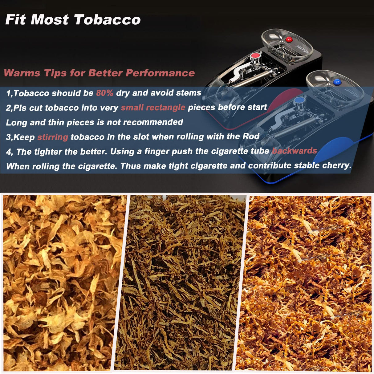 Tiyoha Electric Cigarette Rolling Machine Portable Mini Automatic Roller Maker Plug in Cigarette Injector Roller Fits Rolling Tube of Diameter 0.31"/8mm and Most Rolling Paper(Red) Tiyoha