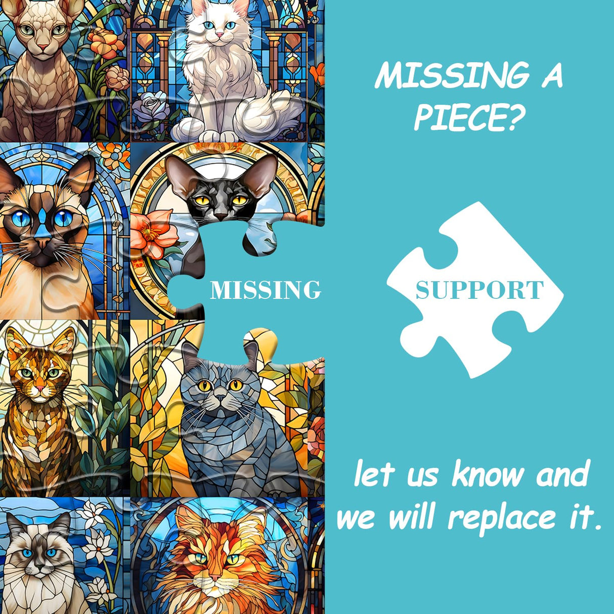 PICKFORU Stained Glass Puzzles Cat Puzzles for Adults 1000 Pieces, Kitten Kitty Puzzles Collage Puzzles 1000 Pieces Hard, Impossible Challenging Jigsaw Puzzles,Colorful Mosaic Cats Puzzle PICKFORU