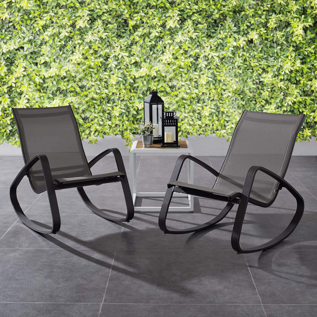 Modway Traveler Outdoor Patio Aluminum Mesh Rocking Sling Gliders, Two Lounge Chairs, Black Modway