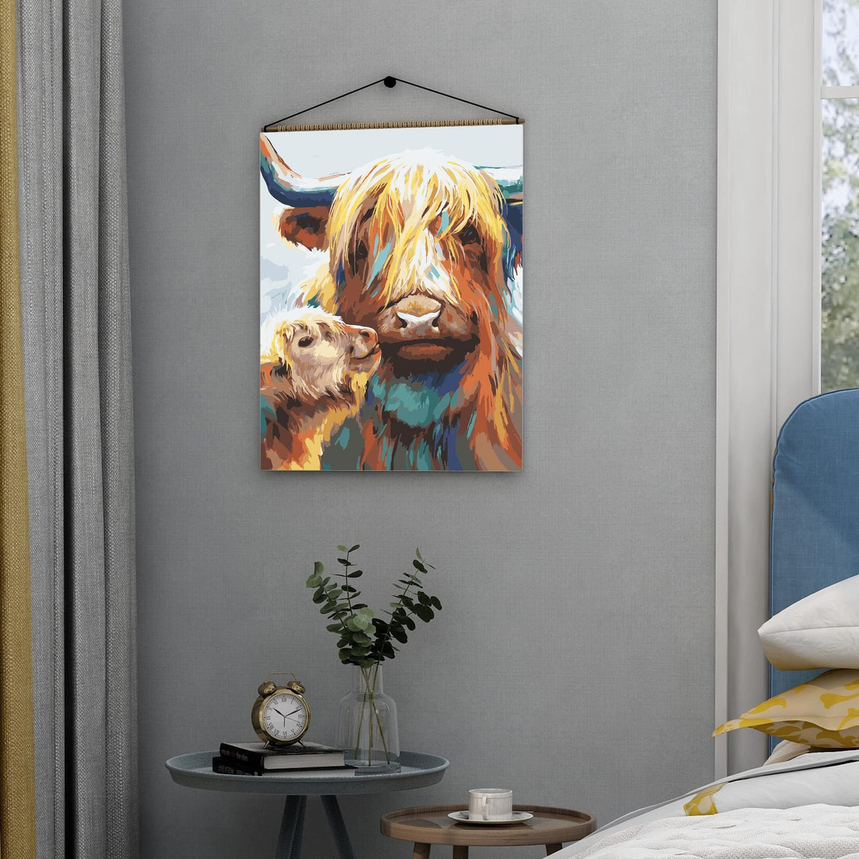 Petrala Paint by Numbers for Adults Canvas Highland Cow DIY Acrylic Adult Paint by Number Kits Colorful Mom Baby Cow Paintworks Animals Artwork Without Frame, 16x20 Inch Petrala