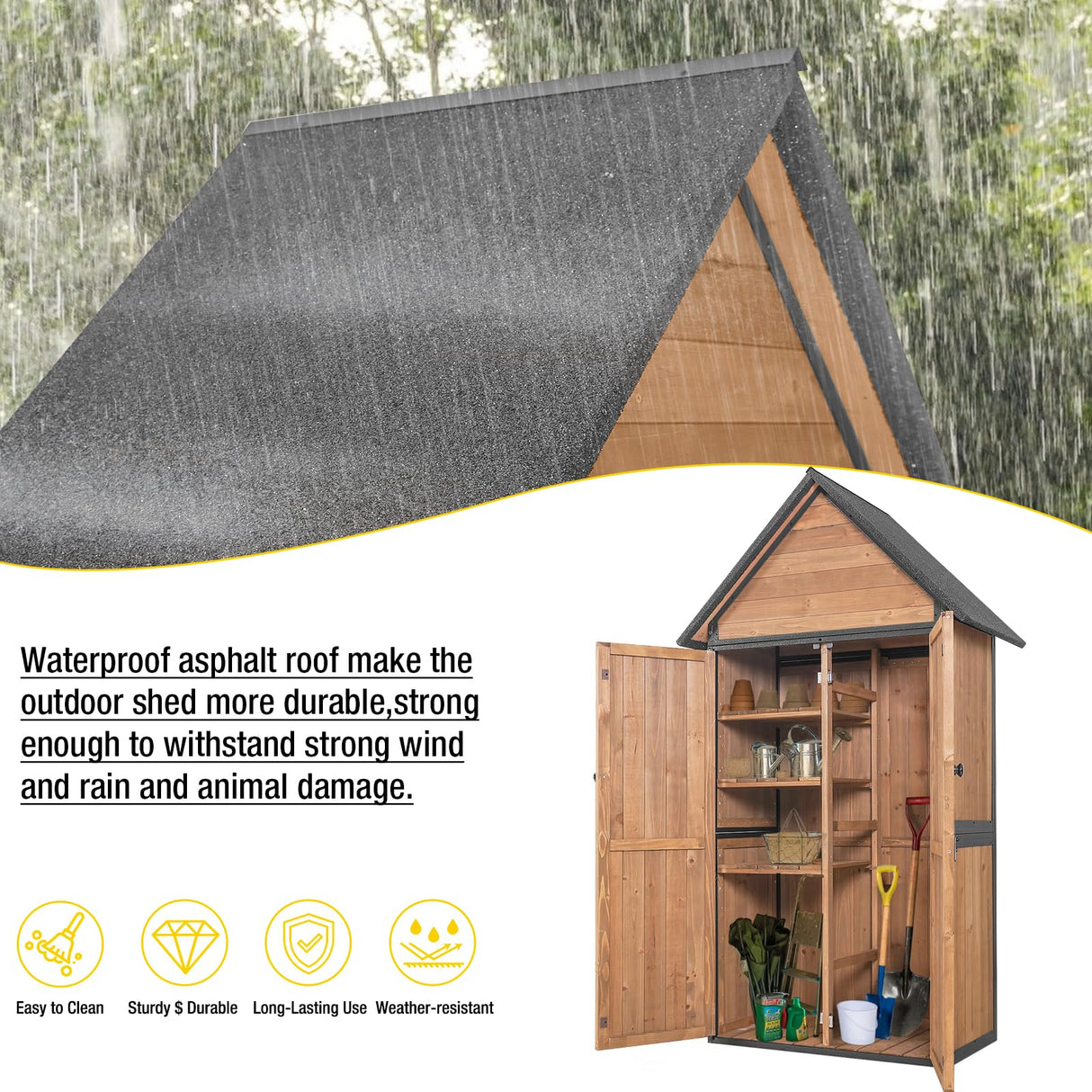 Aivituvin Storage Shed Outdoor Cabinet with All-Around Strong Metal Frame Wooden Tool House with Adjustable Shelfs and Floor,Waterproof Roof (Brown) Aivituvin