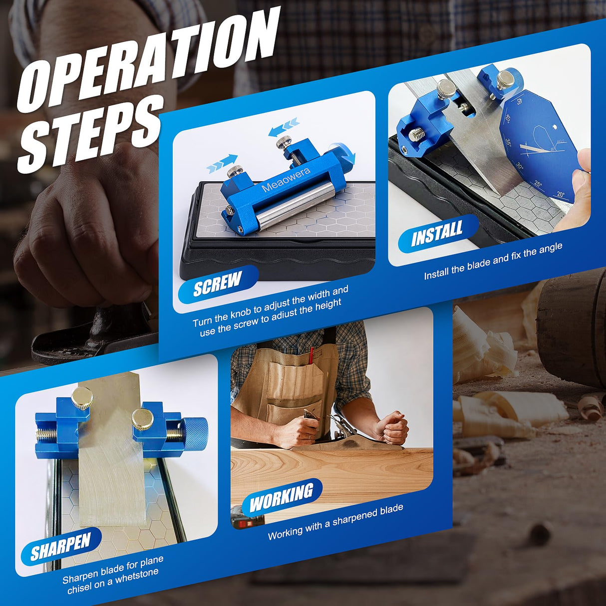 Chisel Sharpening Kit with Adjustable Honing Guide – Wood Chisel Sharpener for Chisels and Planer Blades – Precision Angle Control – No Sharpening Stone Included Meaowera