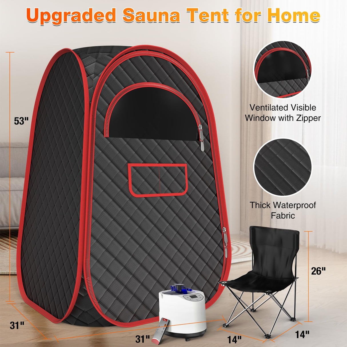 AgiiMan Portable Sauna Box - Full Body Steam Sauna, Portable Sauna for Home with 2.6 L 110V Steamer, Remote Control, Easy to Carry Sauna Tent for Indoor, Gym, Pilates, Hot Tubs AgiiMan