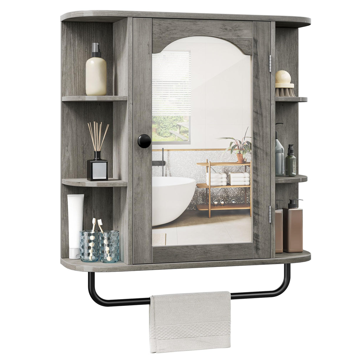 YITAHOME Bathroom Cabinet, Medicine Cabinet Organizer, Wall-Mounted Storage Cabinet with Large Mirror, Wall Cabinet with Adjustable Shelf, Medicine Cabinet for Bathroom and Laundry Room, Grey YITAHOME