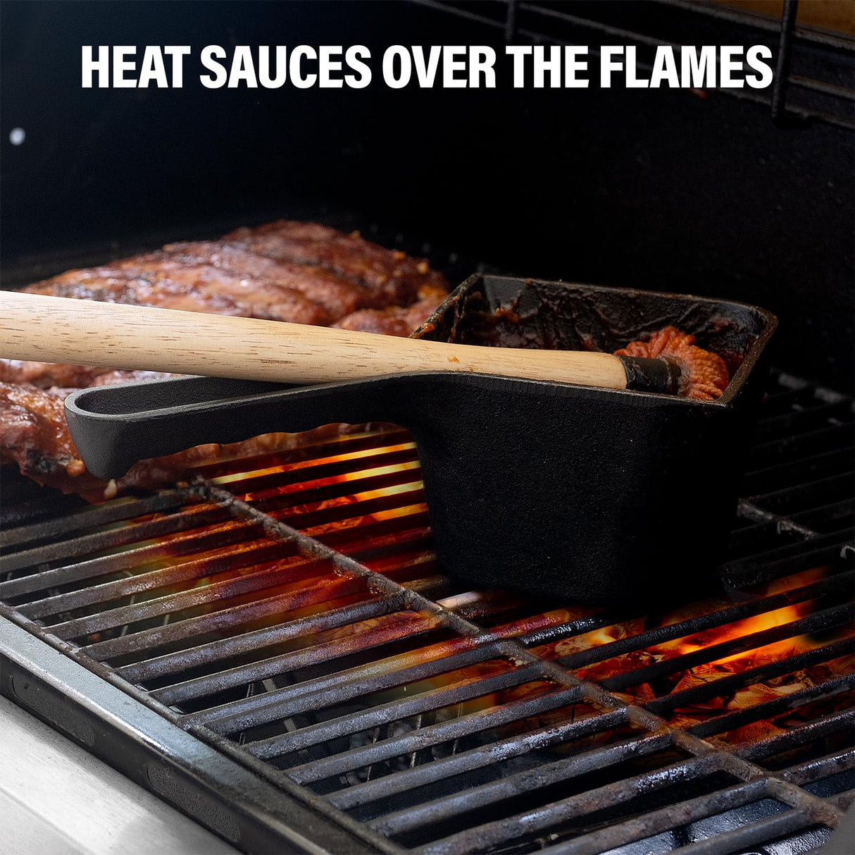 Cast Iron Sauce Pot with BBQ Mop Brush – Small Cast Iron Basting Pot & Mop Brush for Grilling, Smoking, and Saucing – BBQ Mop Brushes for Sauce, 24 Oz Shop Square