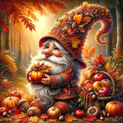 Fall Gnome Pumpkin Basket Diamond Painting Kits for Adults, 5D Diamond Art Kits for Adults Beginners, DIY Full Round Drill Diamond Dot Painting Gem Art Kits for Adult, Home Wall Decor 13.8x13.8 Inch