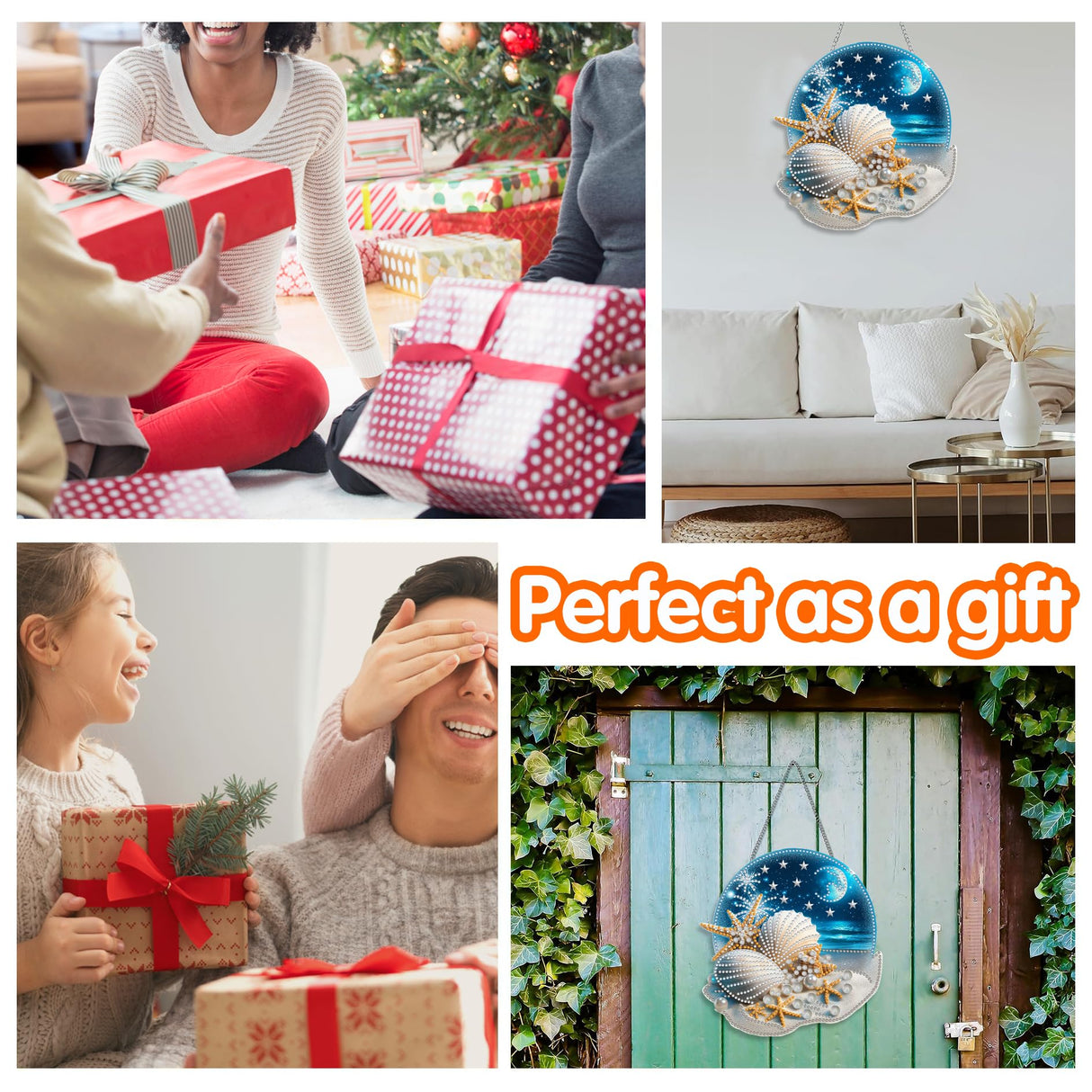 Zariocy Hanging Diamond Art Ornament Shells Kits for Adults – Special Crystal Double Sided Pendant, DIY Seaside Scenery Diamond Painting Acrylic Board Window Pendants Home Wall Hanging Decor 8x8 inch Zariocy