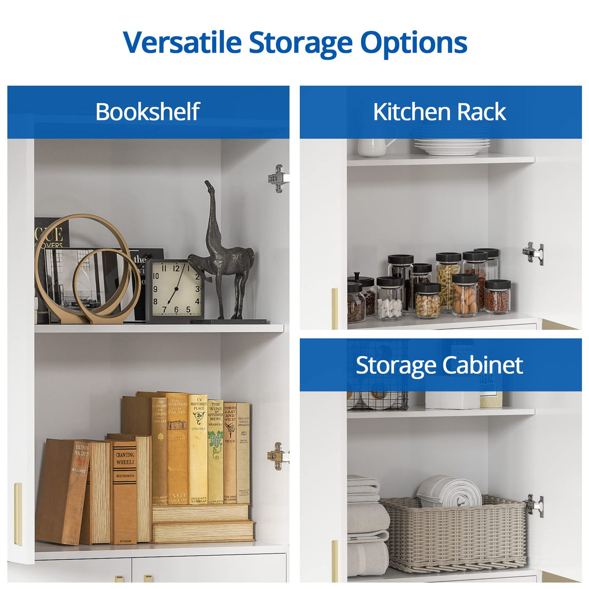 Cozy Castle 71" Tall Kitchen Pantry, Freestanding Pantry Cabinet with Adjustable Shelves and Doors for Kitchen, Dining Room, White Cozy Castle