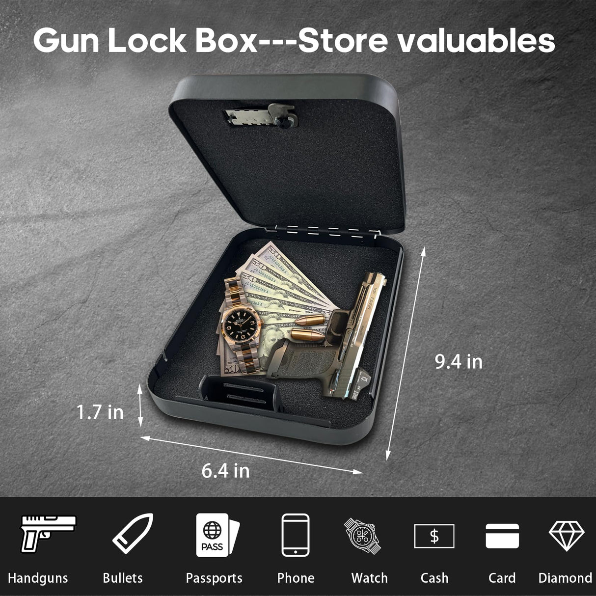 YIYITOOLS Pistol Safe, Portable Travel Gun Safe, Handgun Lock Box with Combination Lock for Home Desk Bedside Car, Black YIYITOOLS