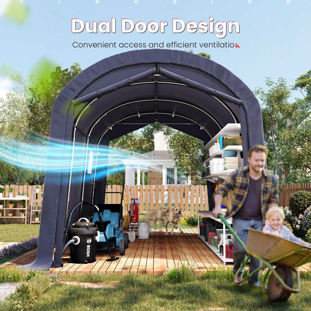 KING BIRD 10' x 15' Heavy Duty Round Style Carport with Roll-up Ventilated Windows,Anti-Snow Car Port Garage Car Tent Car Canopy Outdoor Instant Garage with Reinforced Ground Bars KING BIRD