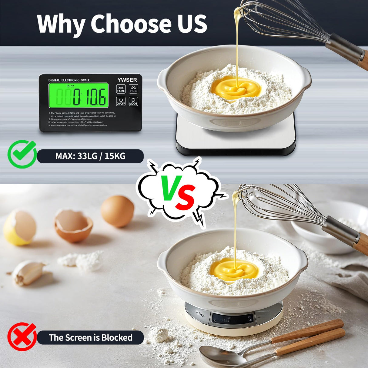 33lb Wireless Magnetic Digital Kitchen Scale with Remote LCD Display, Split-Designed for Easy Cleaning, 0.1oz/1g Precision, 7 Units, Tare Function for Baking, Cooking, Meal Prep YWSER