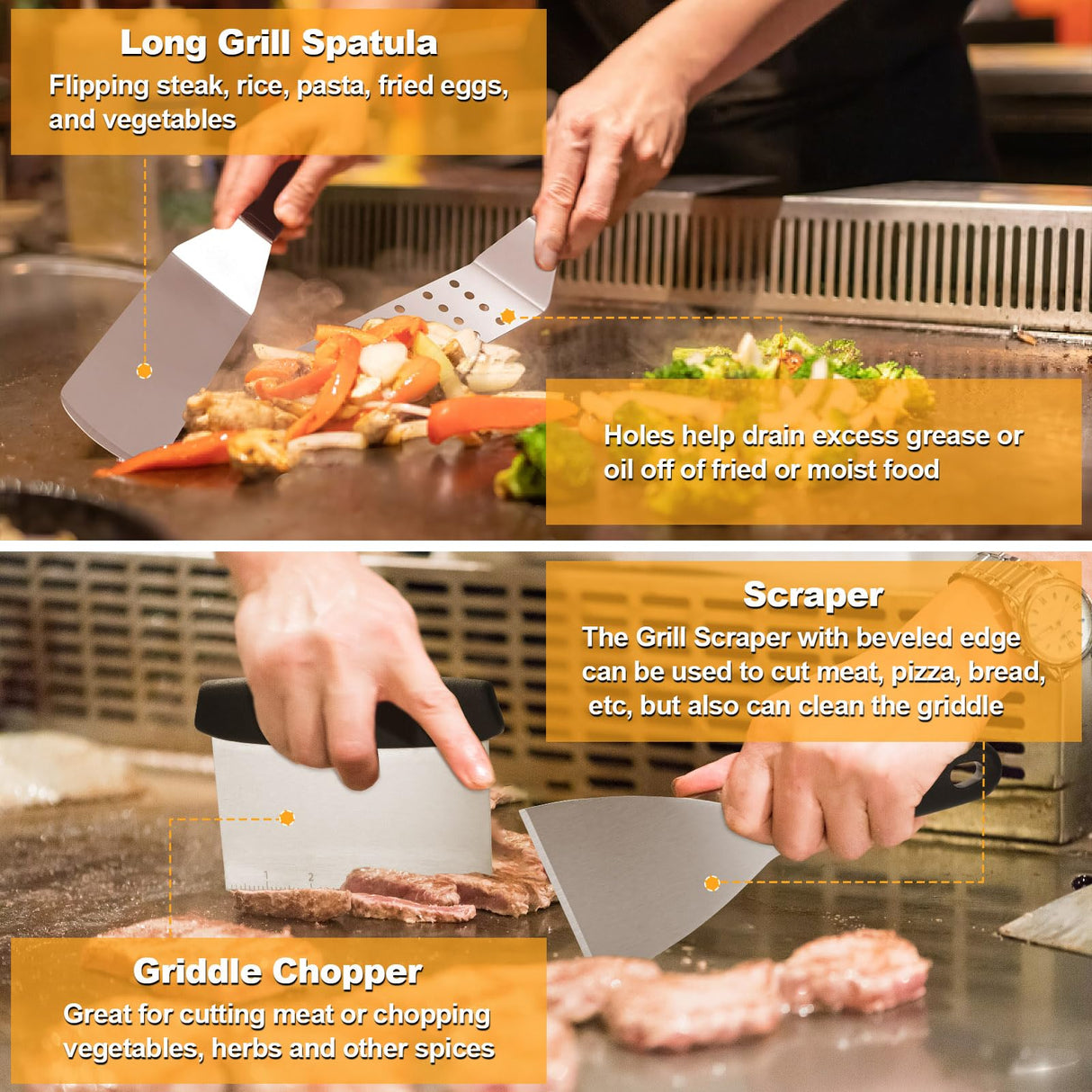 Griddle Accessories Kit, Terlulu 29 PCS Flat Top Grill Accessories for Blackstone and Camp Chef, Metal Spatula Set with Burger Press, Melting Dome, Scraper, Tongs, Carry Bag for Outdoor Grilling BBQ Terlulu