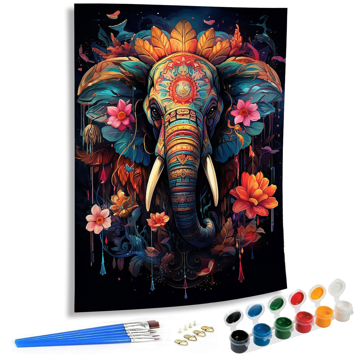 SKRYUIE Paint by Numbers Kit for Adults Beginner Elephant, Acrylic Flower Oil Painting by Numbers Kits with PaintBrushes Paintwork Art Crafts Canvas for Home Decor 16x20 inch SKRYUIE