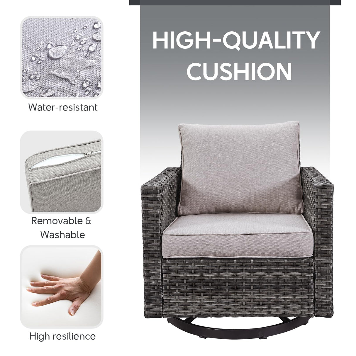 Belord Patio Sectional Furniture Set with Coffee Table: 8 Pieces Wicker Patio Conversation Set with L Shaped Sofa, Outdoor Swivel Glider Rocker, Rattan Ottomans, Removable Belord