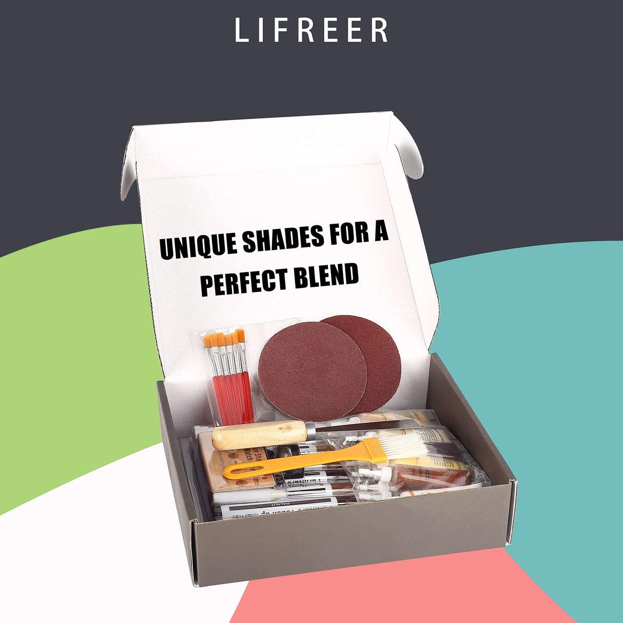 Lifreer Wood Furniture Repair Kit - 40 Pcs Wood Filler, Touch Up Markers with Wax Sticks - for Wood Floors, Stains, Scratches,Tables, Door, Lifreer