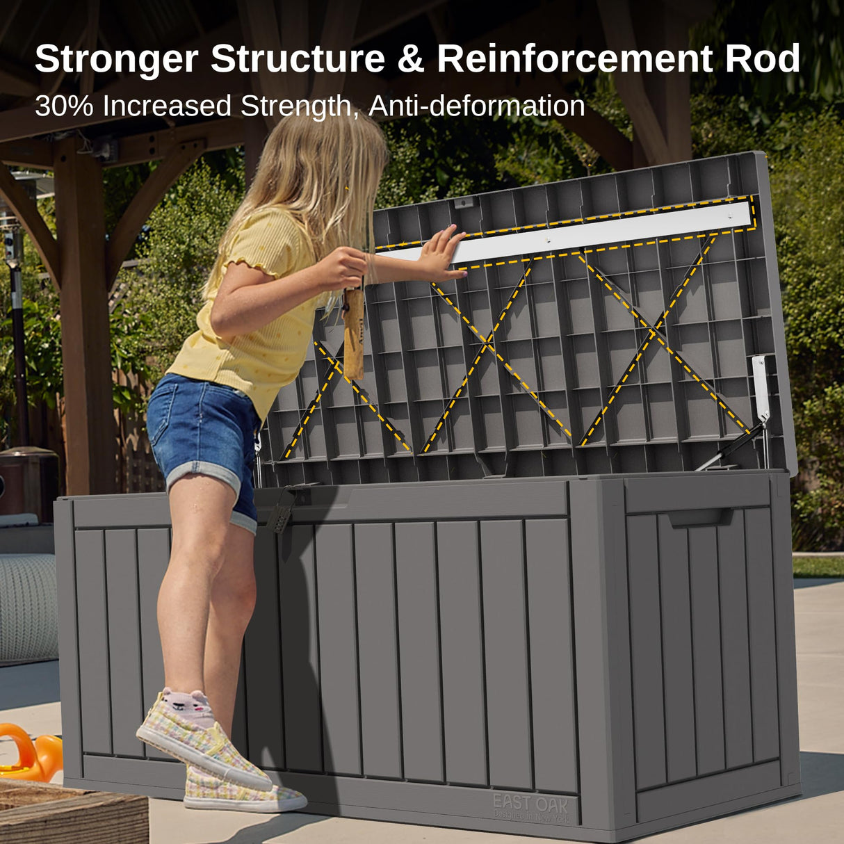EAST OAK Outdoor Storage Box, 90 Gallon Deck Box, Waterproof Resin Storage Bin for Patio Cushions, Gardening Tools, Outdoor Toys, Lockable, UV Resistant, Grey EAST OAK