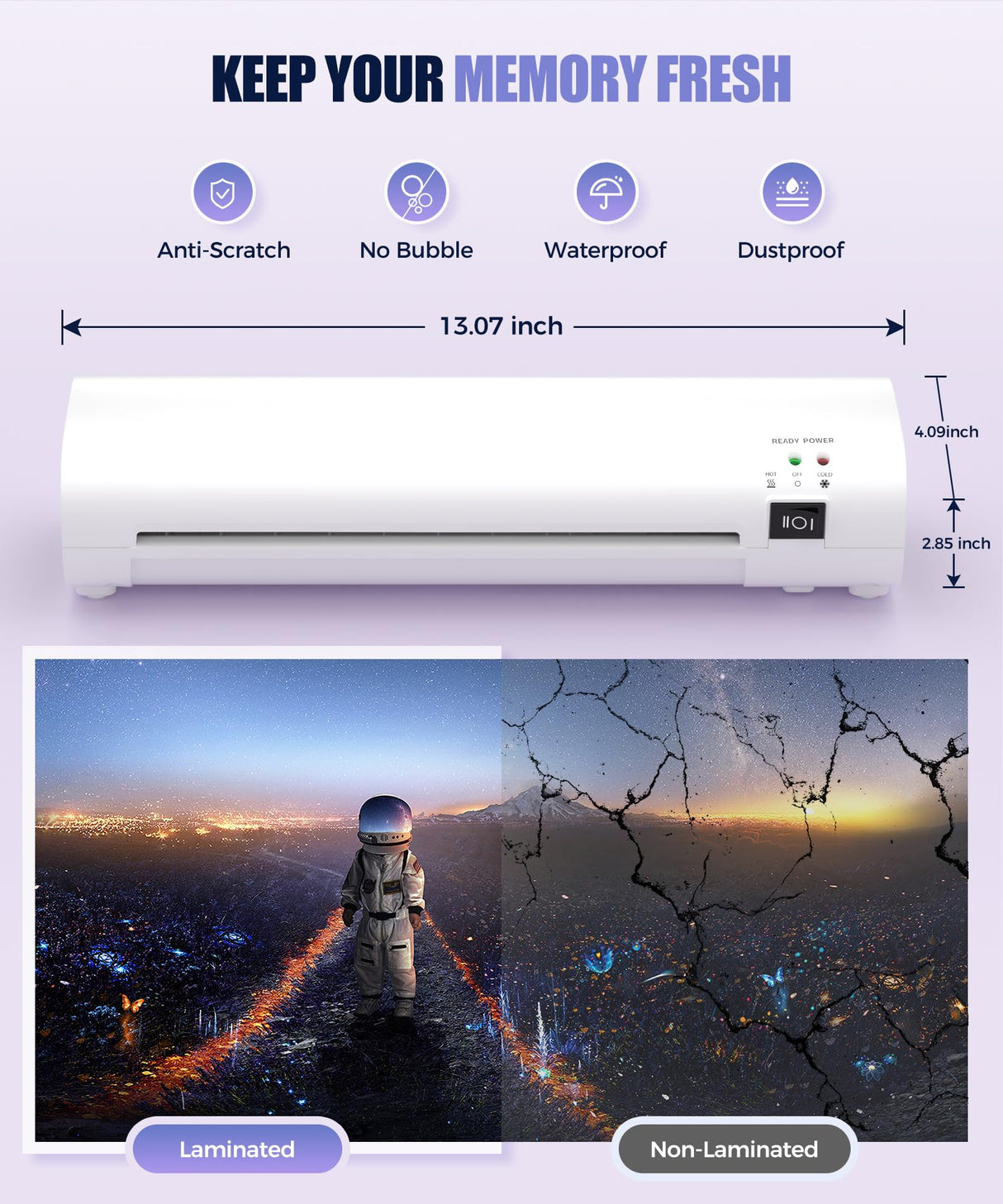 9 Inch Laminator Machine with Never Jam Technology, 40 Laminating Sheets, 4-in-1 A4 Thermal Laminator with Trimmer and Corner Rounder for Office, School, Business and Home Use - White Ibzdi