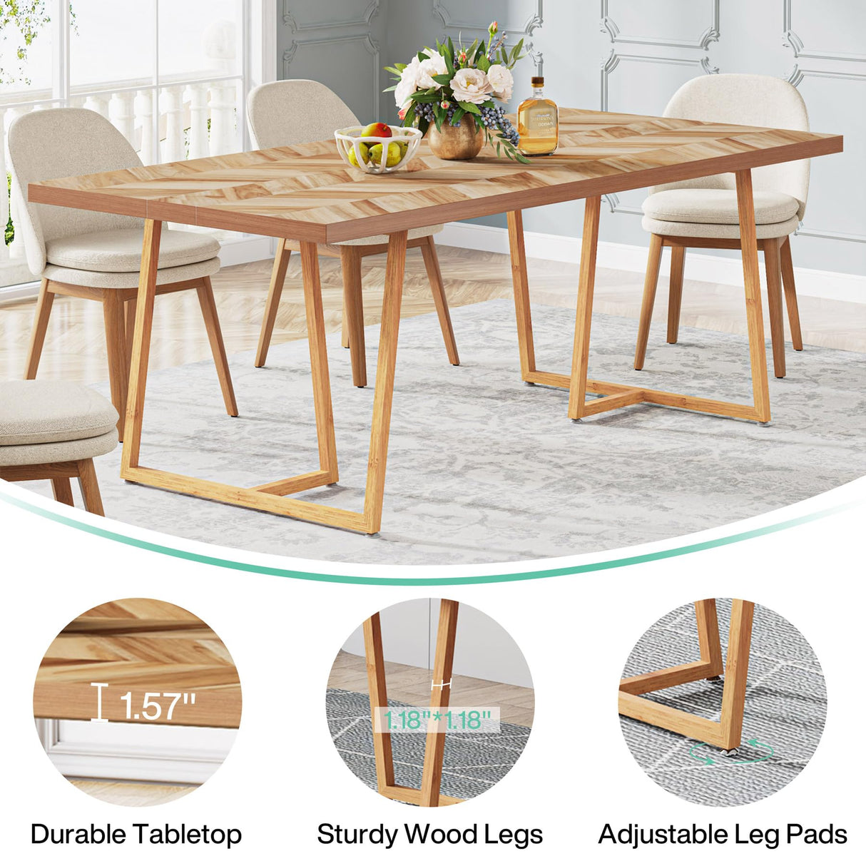 Tribesigns 70.8 Inch Executive Desk, Large Computer Desk Workstation Table, Modern Large Office Desks Small Conference Table Business Furniture for Home Office, Walnut Tribesigns