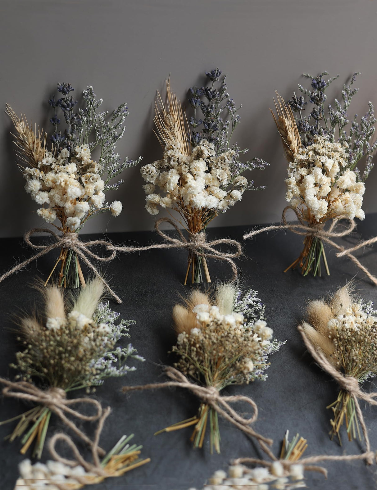 Mini Dried Flower Bouquet Set of 12, Small Bouquets, Bohemian Wedding Table Centerpieces Arrangements, Bridesmaid Flower Girl Proposal Gift Box, Groomsmen Boutonnieres.(primary colour) xin's convey