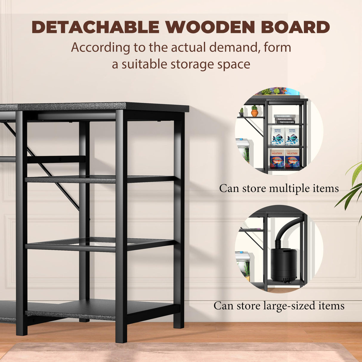 GRLEAF 55-75 Gallon Aquarium Stand: 1200LB Capacity, Built-In Power Outlets, 3-Tier Shelves for Fish Tank Accessories Storage, Heavy-Duty Steel/Wood Hybrid for Fish & Reptile Tanks | Excludes Tank GRLEAF