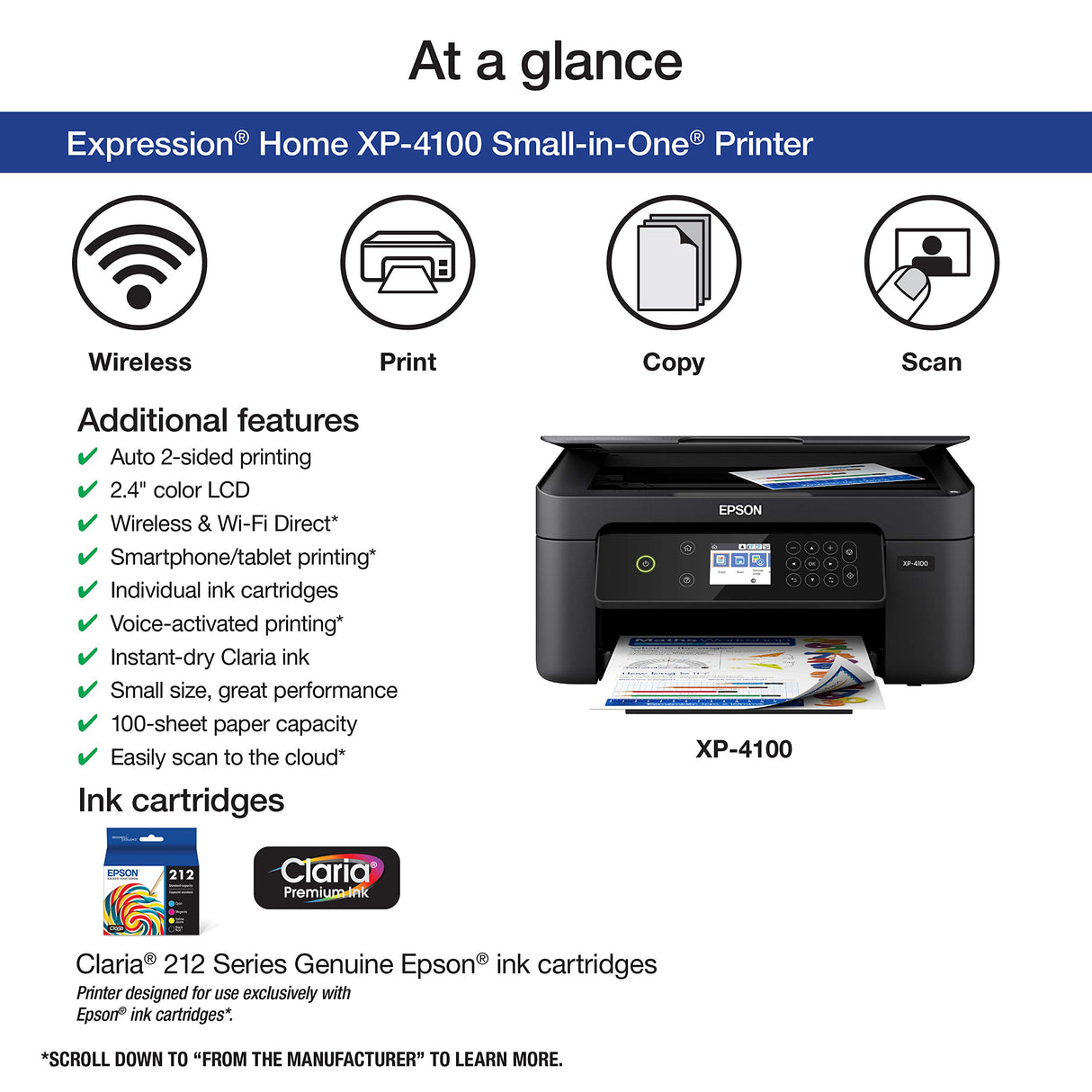 Epson Expression Home XP-4100 Wireless Color Printer with Scanner and Copier Epson