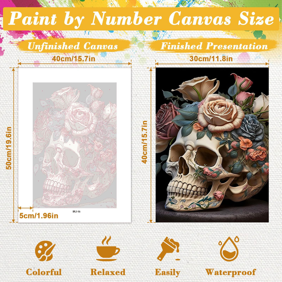 Skyboda Halloween Skull Paint by Numbers Kit for Adults Beginners with Frame, Flower Adult Paint by Number Kits on Canvas, Easy DIY Oil Painting Kits for Home Decor, 8x12in Skyboda