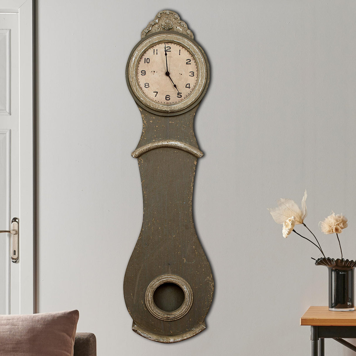 Creative Co-Op Distressed Grey Wood Grandfather Style Wall Clock Creative Co-Op