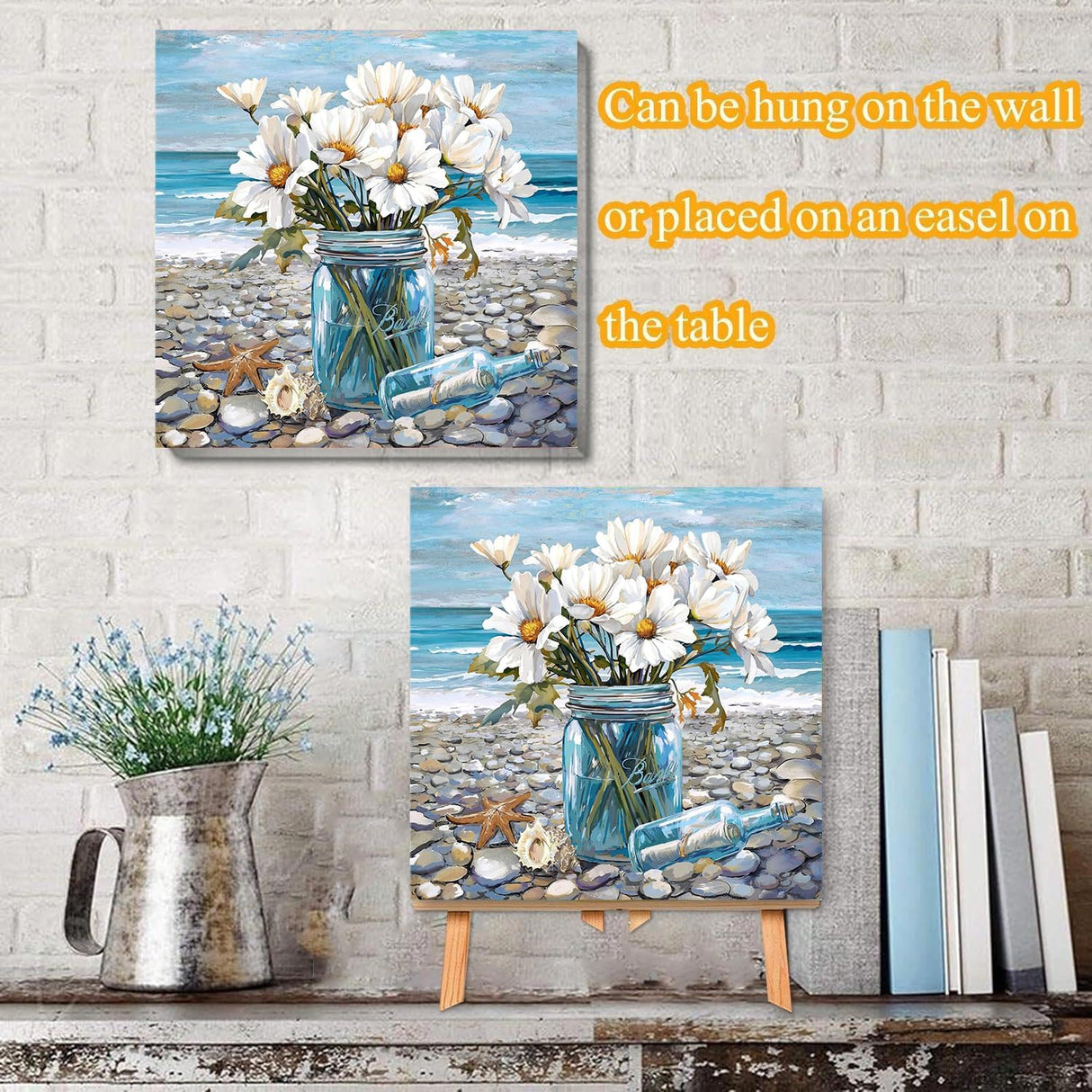 VIGEGU Beach Flowers Paint by Numbers Kit for Adults with Frame,Paint by Number for Beginner with Wooden Easel DIY Adult Paint by Number Kits for Home Decor 12x12inch VIGEGU