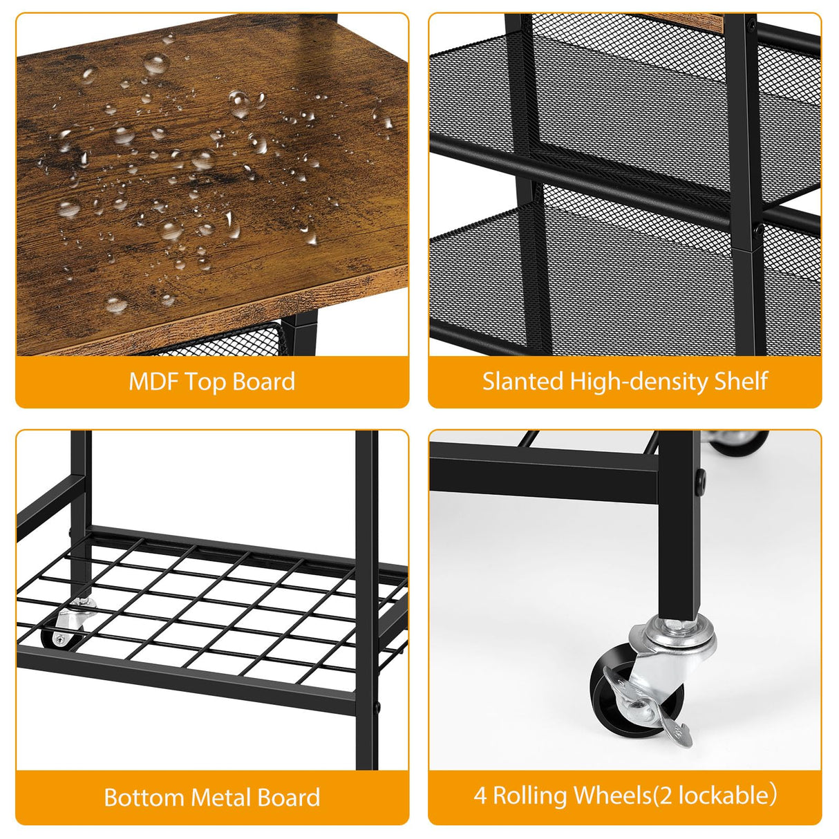 OYEAL Bathroom Storage Cart with Wheels Rolling Bathroom Shelves Slim Freestanding Bathroom Towel Storage Organizer with Hair Tool Holder for Small Spaces, Rustic Brown OYEAL