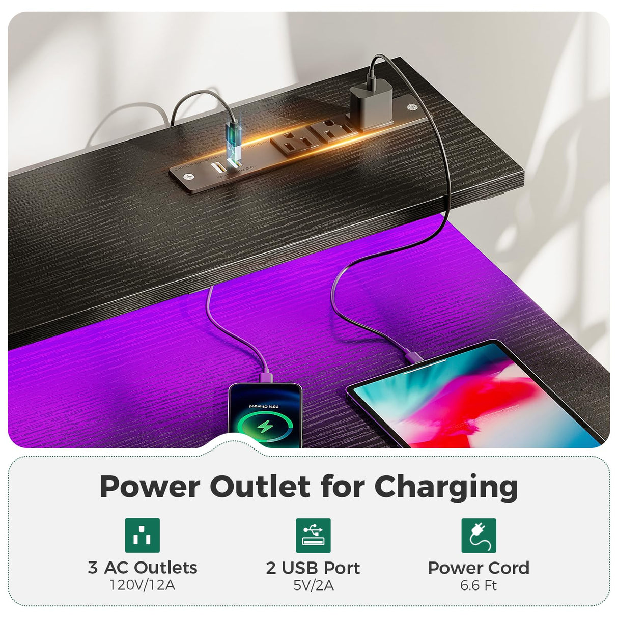 AODK Gaming Desk with LED Lights & Power Outlet, 48 Inch Computer Desk with Keyboard Tray, Office Desk with Drawer, Reversible Desk with Adjustable Monitor Shelf and Storage Shelf, Black AODK