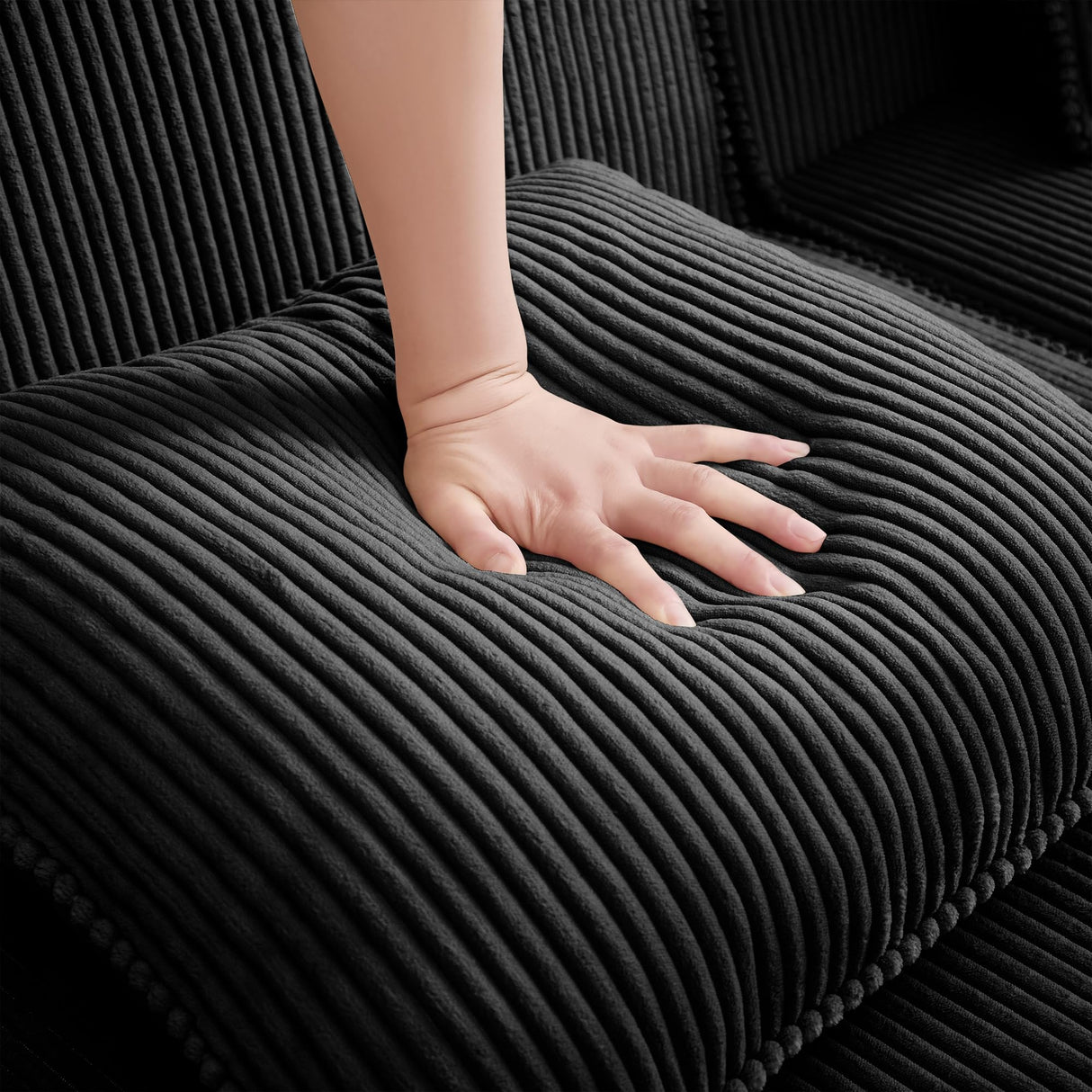 KEIKI Modular 2 Seat Loveseat Boneless Sofa, Cloud Sectional Couch with Deep Seat, Modern Modular 2-Seat Sofa Couch with Throw Pillows Corduroy Fabric, No Assembly Required, Black KEIKI