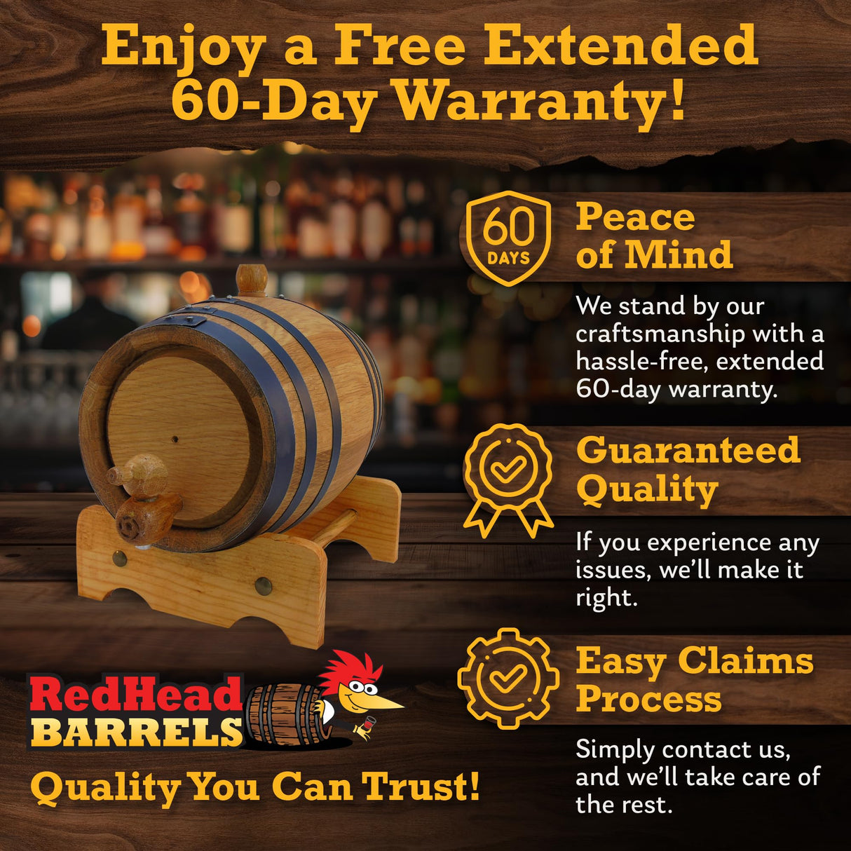 Red Head Barrels - 2 L Premium Distillery-Grade Oak Barrels for Aging Whiskey, Rum, and More, Ideal for Whiskey Barrel or Wine Barrel, American Charred Oak Barrel with 12-Page Cocktail Recipe Booklet Red Head Barrels