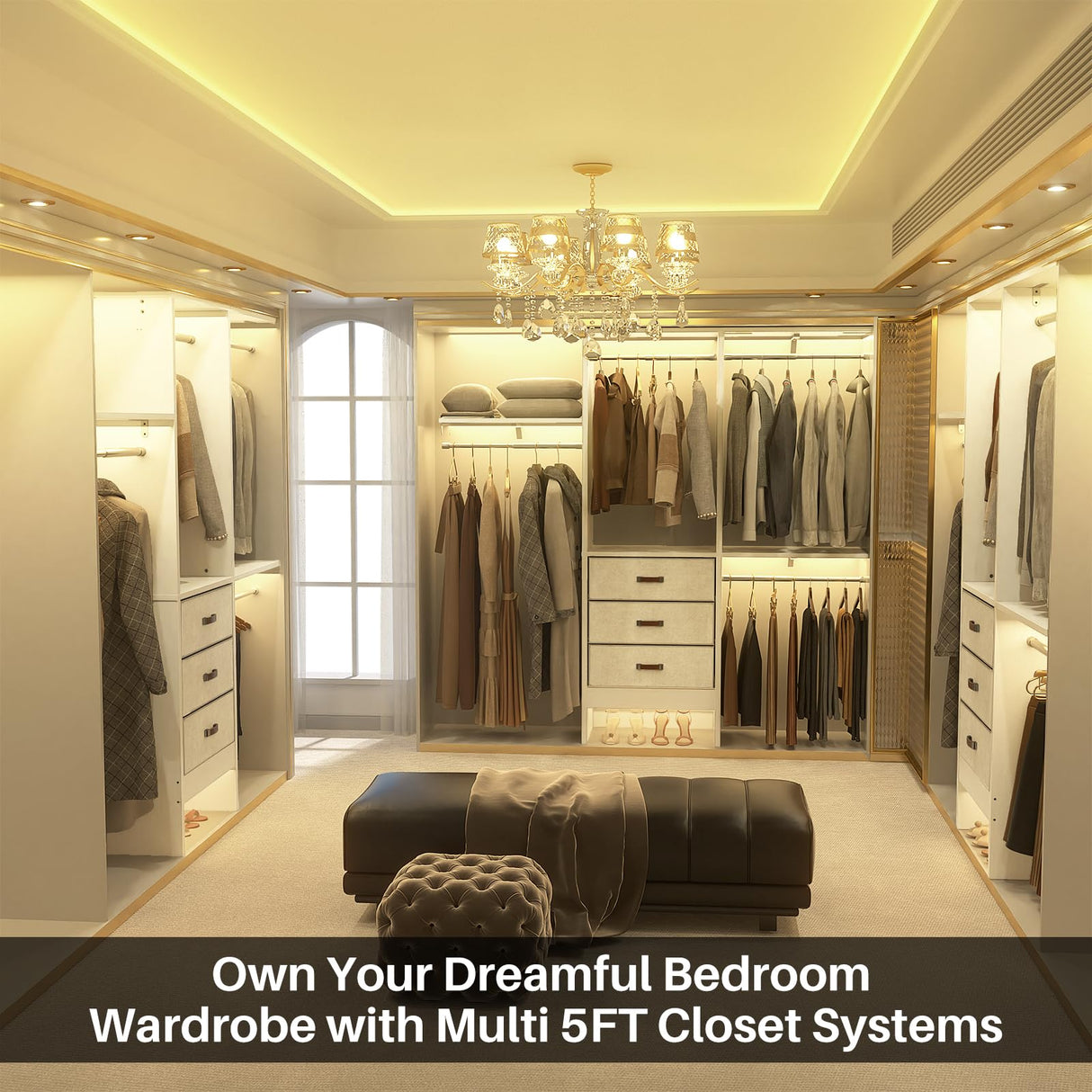 Armocity 5FT Small Closet System with 3 Fabric Drawers, 60 Inches Walk In Closet Organizer System With 3 Adjustable Shelves, Heavy Duty Clothes Rack Built-In Garment Rack, 59" L x 16" W x 71" H, White armocity